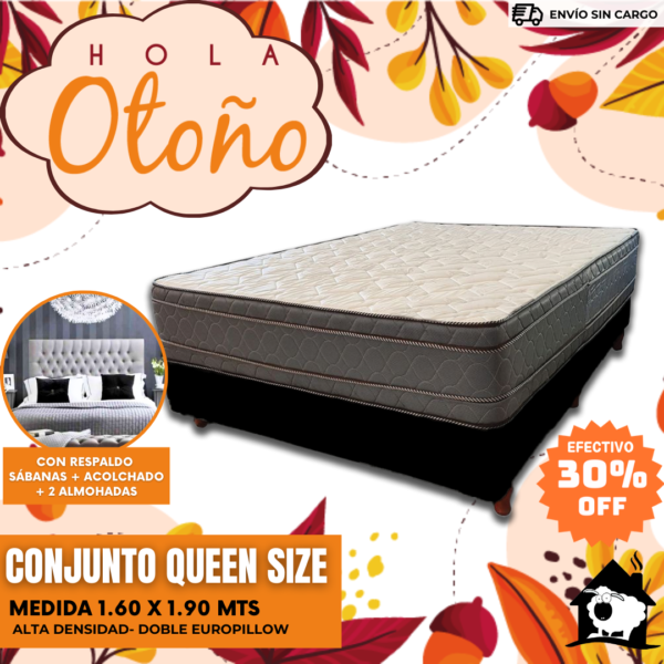 Combo Dorado euro 160x190x30 + sabanas + acolchado + respaldo