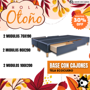Base Madera con 2 cajones 80x200 Forrada en tela ecocuero (2 modulos)