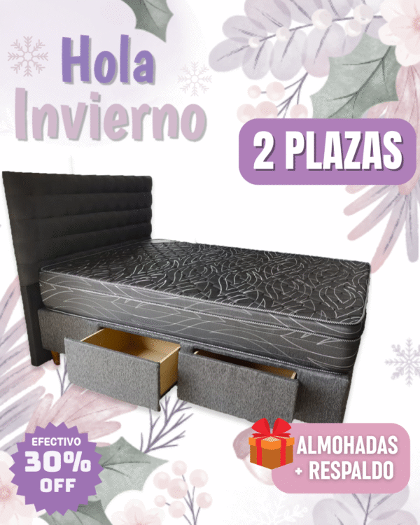 Combo Confort 140 + 2 base ecocuero con cajones 70x190 + respaldo