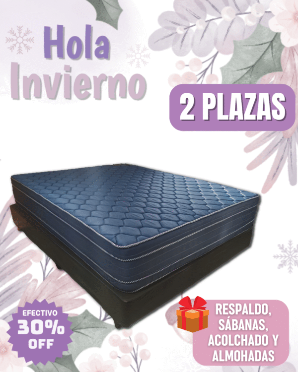 Combo Plata 140x190x29 + sabanas + acolchado + respaldo