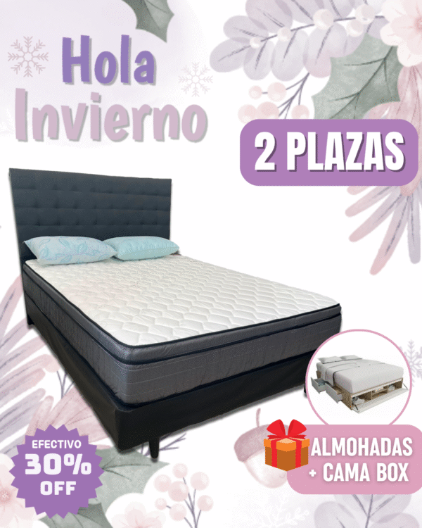Conjunto Nuevo Dorado 140x190x26 + Cama Box Prestige (4 o 6 cajones, zapatero y baulera)