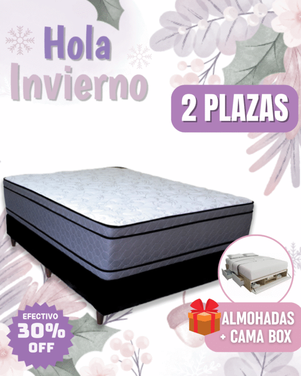Conjunto Prestige Omega 140x190x33 + Cama Box Prestige (4 o 6 cajones, zapatero y baulera)
