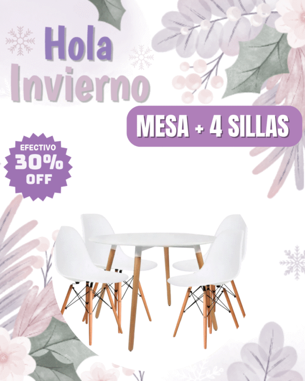 Mesa Nórdica REDONDA 100 cm + 4 sillas nórdicas