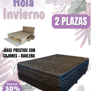 Conjunto Cama Prestige MDF 4 cajones + 2 baúles + zapatero 140x190 + Colchón Mistral