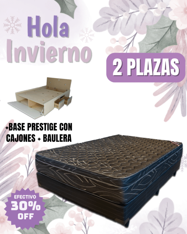 Conjunto Cama Prestige MDF 4 cajones + 2 baúles + zapatero 140x190 + Colchón Mistral
