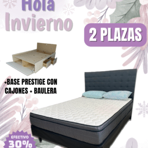 Conjunto Cama Prestige MDF 4 cajones + 2 baúles + zapatero 140x190 + Colchón Nuevo Dorado
