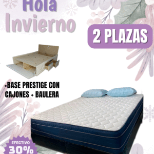 Conjunto Cama Prestige MDF 4 cajones + 2 baúles + zapatero 140x190 + Colchón Madrid
