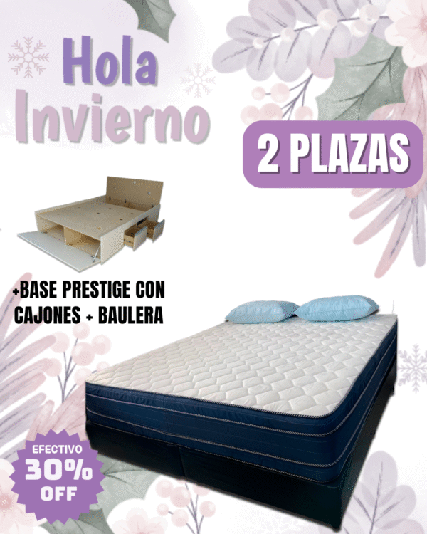 Conjunto Cama Prestige MDF 4 cajones + 2 baúles + zapatero 140x190 + Colchón Madrid
