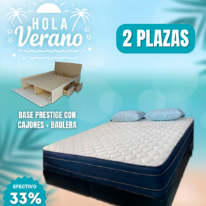 Conjunto Cama Prestige MDF 4 cajones + 2 baúles + zapatero 140x190 + Colchón Madrid