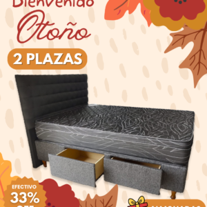 Combo Confort 140 + 2 base ecocuero con cajones 70x190 + respaldo